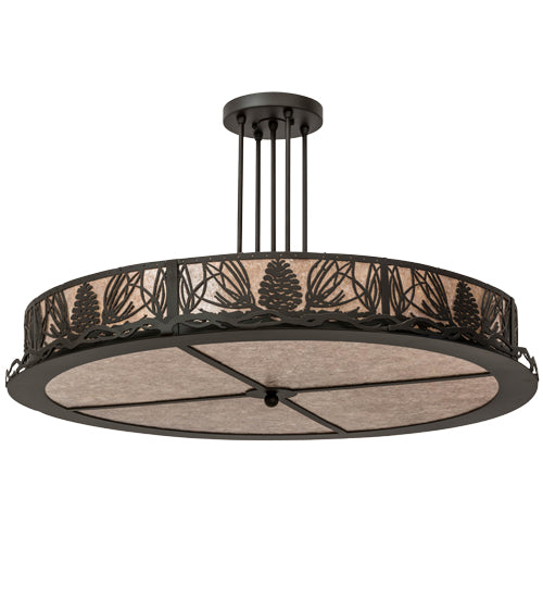 Meyda Lighting Mountain Pine 36" 4-Light Oil Rubbed Bronze Semi Flush Light With Silver Mica Shade Glass