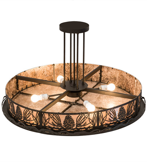 Meyda Lighting Mountain Pine 36" 4-Light Oil Rubbed Bronze Semi Flush Light With Silver Mica Shade Glass