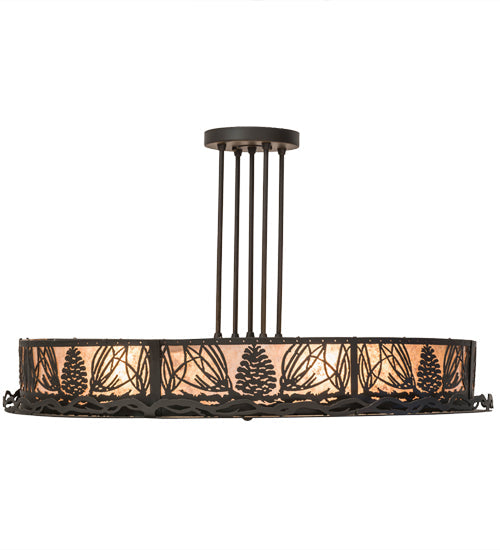 Meyda Lighting Mountain Pine 36" 4-Light Oil Rubbed Bronze Semi Flush Light With Silver Mica Shade Glass