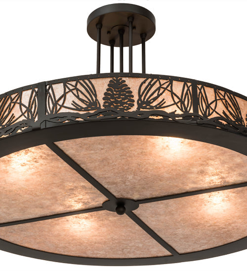 Meyda Lighting Mountain Pine 36" 4-Light Oil Rubbed Bronze Semi Flush Light With Silver Mica Shade Glass