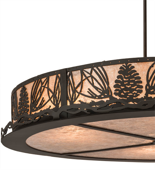 Meyda Lighting Mountain Pine 36" 4-Light Oil Rubbed Bronze Semi Flush Light With Silver Mica Shade Glass