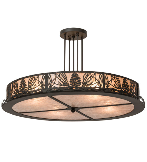Meyda Lighting Mountain Pine 36" 4-Light Oil Rubbed Bronze Semi Flush Light With Silver Mica Shade Glass