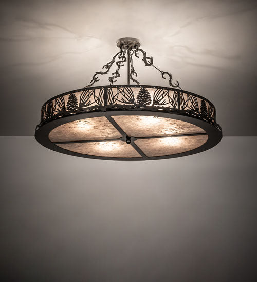 Meyda Lighting Mountain Pine 36" 4-Light Timeless Bronze Semi-flush Mount Light With Silver Mica Shade Glass