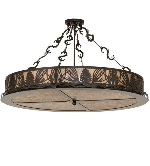 Meyda Lighting Mountain Pine 36" 4-Light Timeless Bronze Semi-flush Mount Light With Silver Mica Shade Glass