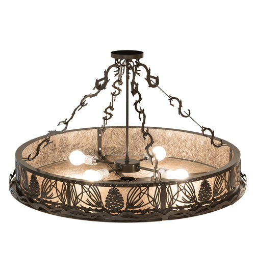 Meyda Lighting Mountain Pine 36" 4-Light Timeless Bronze Semi-flush Mount Light With Silver Mica Shade Glass