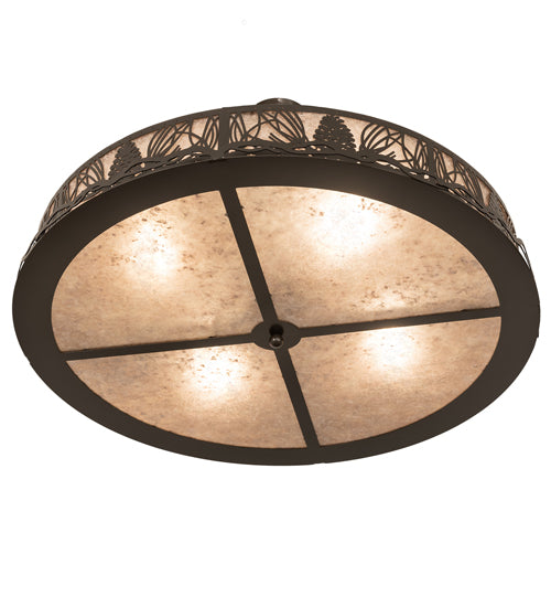 Meyda Lighting Mountain Pine 36" 4-Light Timeless Bronze Semi-flush Mount Light With Silver Mica Shade Glass