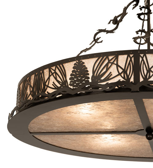 Meyda Lighting Mountain Pine 36" 4-Light Timeless Bronze Semi-flush Mount Light With Silver Mica Shade Glass