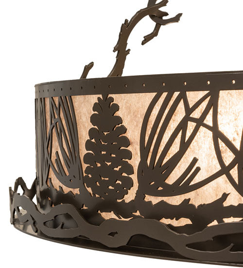 Meyda Lighting Mountain Pine 36" 4-Light Timeless Bronze Semi-flush Mount Light With Silver Mica Shade Glass