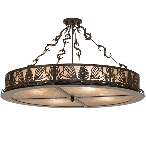 Meyda Lighting Mountain Pine 36" 4-Light Timeless Bronze Semi-flush Mount Light With Silver Mica Shade Glass
