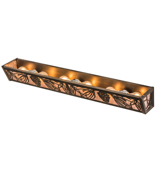 Meyda Lighting Mountain Pine 36" 6-Light Antique Copper Vanity Light With Silver Mica Shade Glass