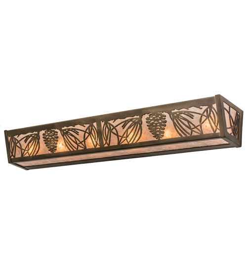 Meyda Lighting Mountain Pine 36" 6-Light Antique Copper Vanity Light With Silver Mica Shade Glass