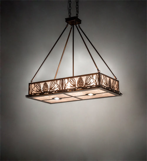 Meyda Lighting Mountain Pine 36" 6-Light Vintage Copper Island Inverted Pendant Light With Silver Mica Shade Glass