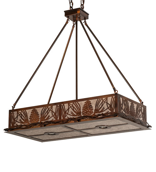Meyda Lighting Mountain Pine 36" 6-Light Vintage Copper Island Inverted Pendant Light With Silver Mica Shade Glass