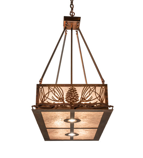 Meyda Lighting Mountain Pine 36" 6-Light Vintage Copper Island Inverted Pendant Light With Silver Mica Shade Glass
