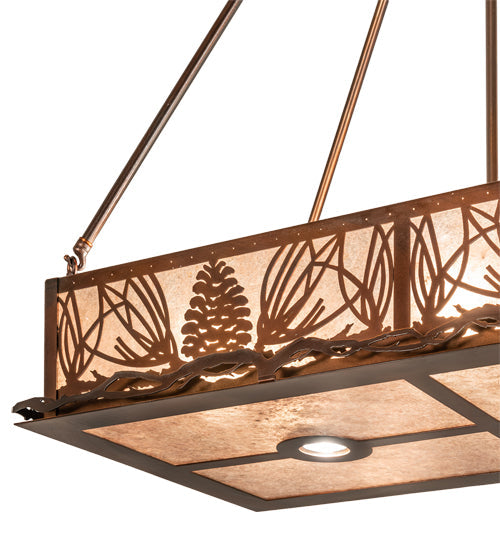 Meyda Lighting Mountain Pine 36" 6-Light Vintage Copper Island Inverted Pendant Light With Silver Mica Shade Glass