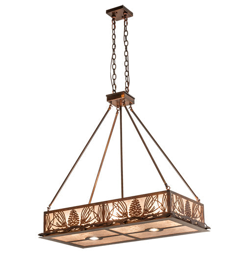 Meyda Lighting Mountain Pine 36" 6-Light Vintage Copper Island Inverted Pendant Light With Silver Mica Shade Glass
