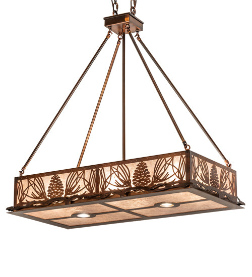 Meyda Lighting Mountain Pine 36" 6-Light Vintage Copper Island Inverted Pendant Light With Silver Mica Shade Glass