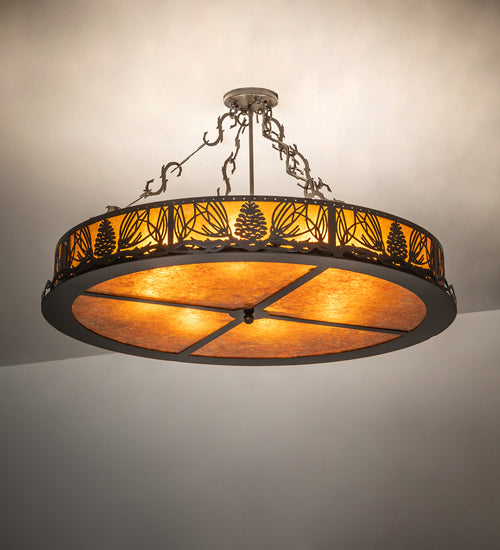 Meyda Lighting Mountain Pine 36" 8-Light Timeless Bronze Semi-flush Mount Light With Amber Mica Shade Glass