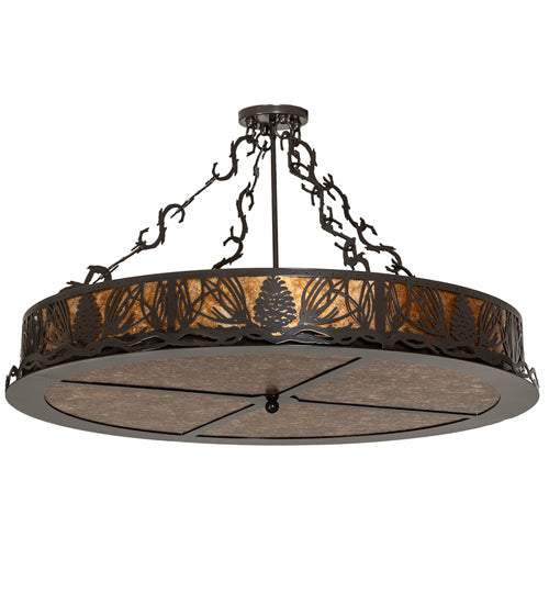 Meyda Lighting Mountain Pine 36" 8-Light Timeless Bronze Semi-flush Mount Light With Amber Mica Shade Glass