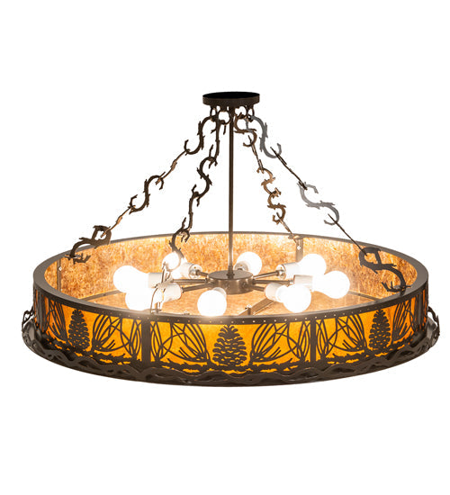 Meyda Lighting Mountain Pine 36" 8-Light Timeless Bronze Semi-flush Mount Light With Amber Mica Shade Glass