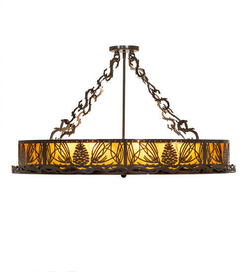 Meyda Lighting Mountain Pine 36" 8-Light Timeless Bronze Semi-flush Mount Light With Amber Mica Shade Glass