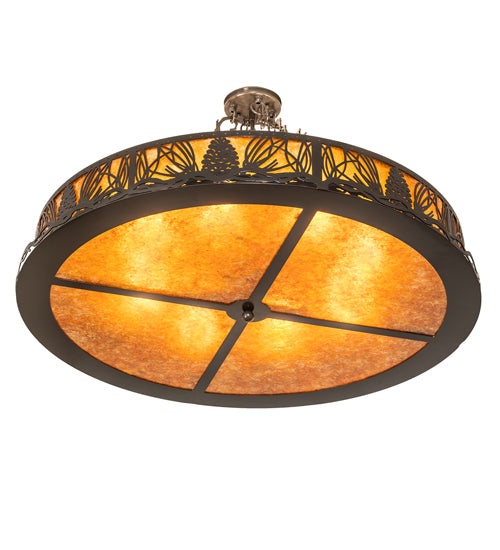 Meyda Lighting Mountain Pine 36" 8-Light Timeless Bronze Semi-flush Mount Light With Amber Mica Shade Glass