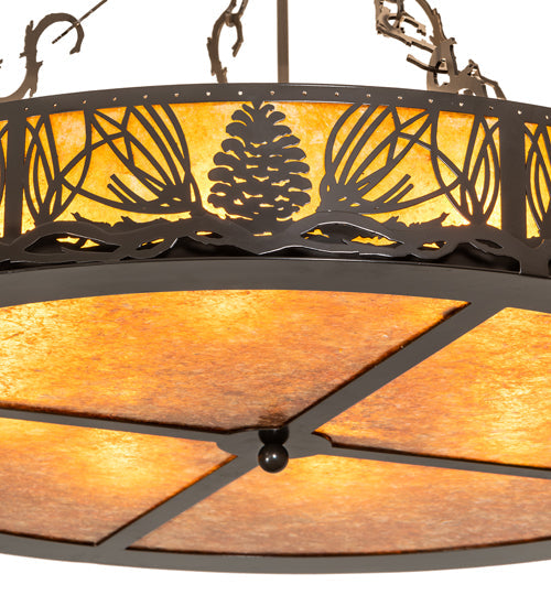 Meyda Lighting Mountain Pine 36" 8-Light Timeless Bronze Semi-flush Mount Light With Amber Mica Shade Glass