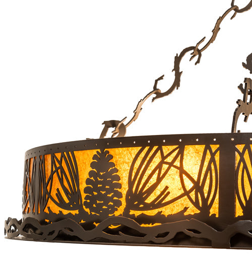 Meyda Lighting Mountain Pine 36" 8-Light Timeless Bronze Semi-flush Mount Light With Amber Mica Shade Glass