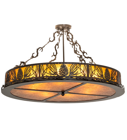 Meyda Lighting Mountain Pine 36" 8-Light Timeless Bronze Semi-flush Mount Light With Amber Mica Shade Glass
