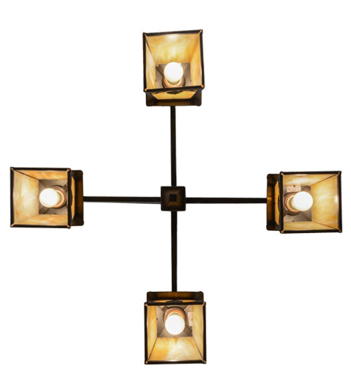 Meyda Lighting Mountain Pine 38" 4-Light Craftsman Brown Chandelier With Beige Iridescent Shade Glass