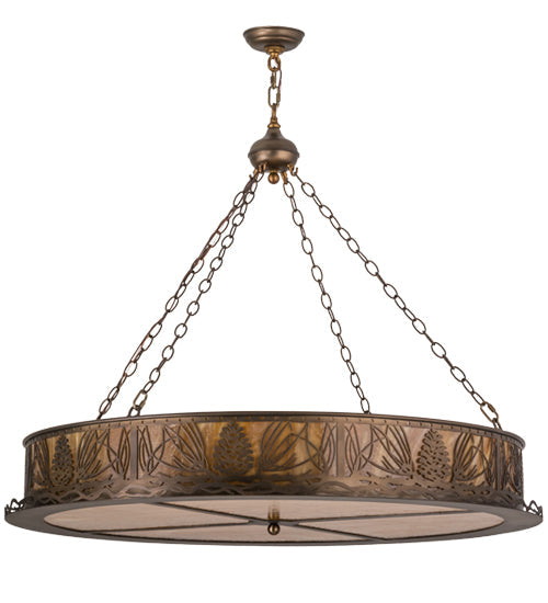 Meyda Lighting Mountain Pine 42" 4-Light Antique Copper Inverted Pendant Light With Amber Mica Shade Glass