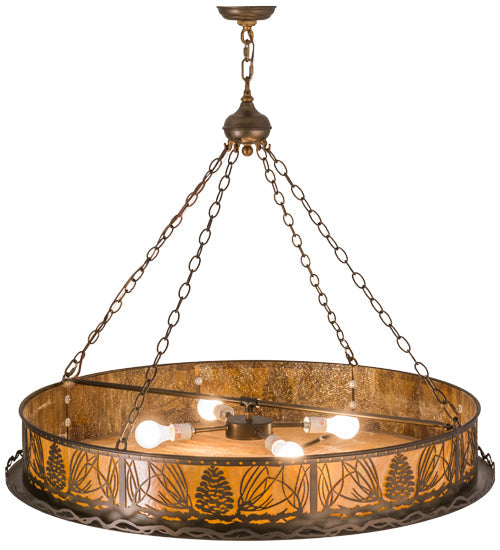 Meyda Lighting Mountain Pine 42" 4-Light Antique Copper Inverted Pendant Light With Amber Mica Shade Glass