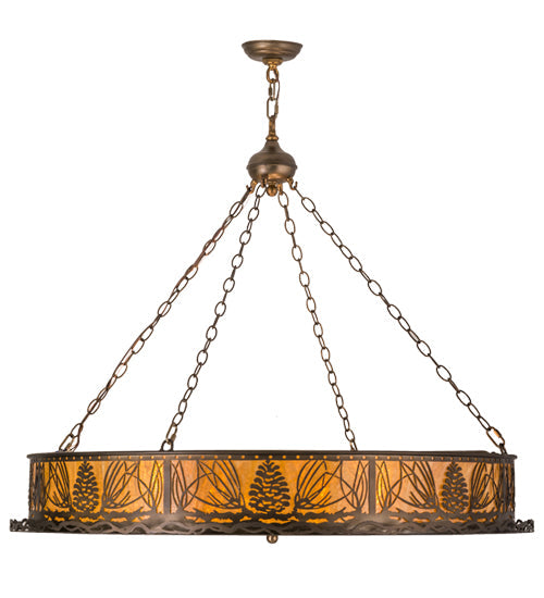 Meyda Lighting Mountain Pine 42" 4-Light Antique Copper Inverted Pendant Light With Amber Mica Shade Glass