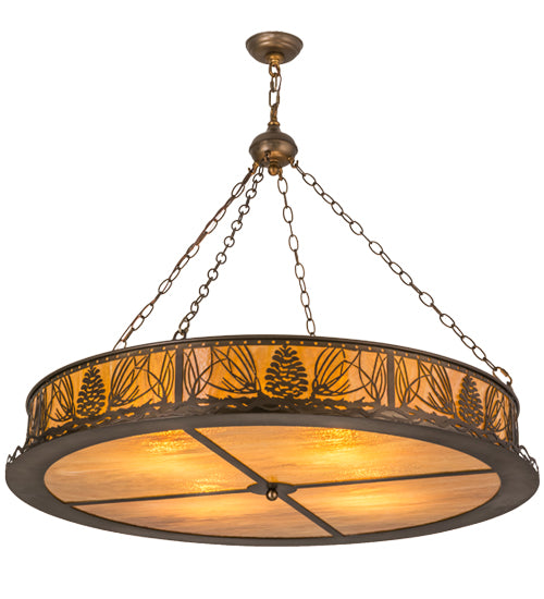 Meyda Lighting Mountain Pine 42" 4-Light Antique Copper Inverted Pendant Light With Amber Mica Shade Glass