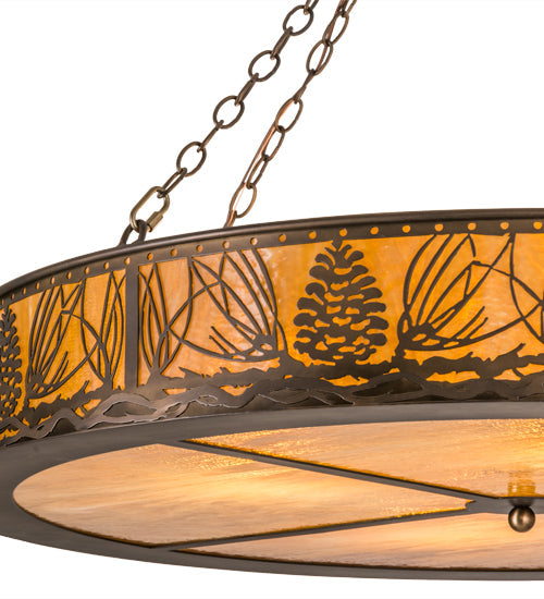 Meyda Lighting Mountain Pine 42" 4-Light Antique Copper Inverted Pendant Light With Amber Mica Shade Glass