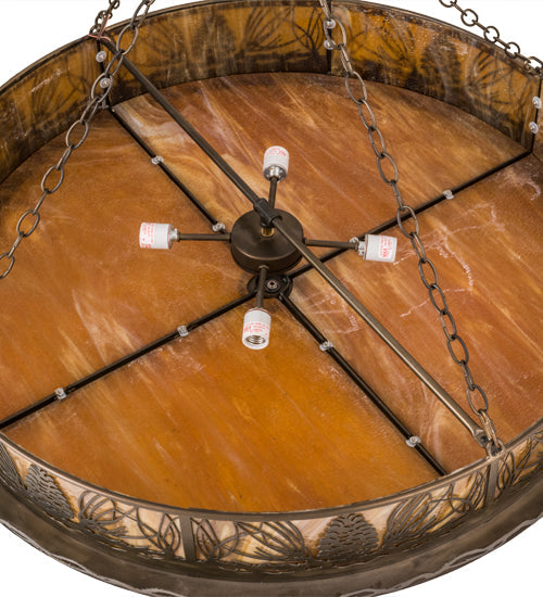 Meyda Lighting Mountain Pine 42" 4-Light Antique Copper Inverted Pendant Light With Amber Mica Shade Glass