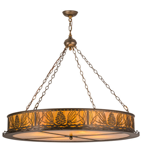 Meyda Lighting Mountain Pine 42" 4-Light Antique Copper Inverted Pendant Light With Amber Mica Shade Glass