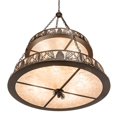 Meyda Lighting Mountain Pine 48" 14-Light 2-Tier Cafe Noir Inverted Pendant Light With Silver Mica Shade Glass