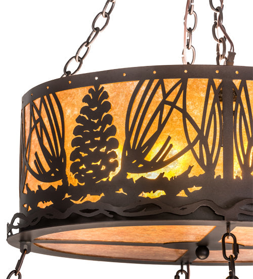 Meyda Lighting Mountain Pine 48" 18-Light 2-Tier Mahogany Bronze Inverted Pendant Light With Amber Mica Shade Glass