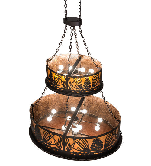 Meyda Lighting Mountain Pine 48" 18-Light 2-Tier Mahogany Bronze Inverted Pendant Light With Amber Mica Shade Glass
