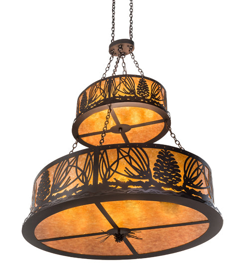 Meyda Lighting Mountain Pine 48" 18-Light 2-Tier Mahogany Bronze Inverted Pendant Light With Amber Mica Shade Glass