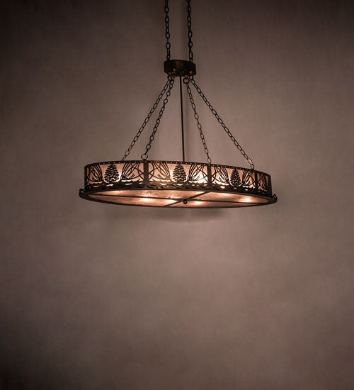 Meyda Lighting Mountain Pine 48" 8-Light Antique Copper Inverted Island Pendant Light With Silver Mica Shade Glass