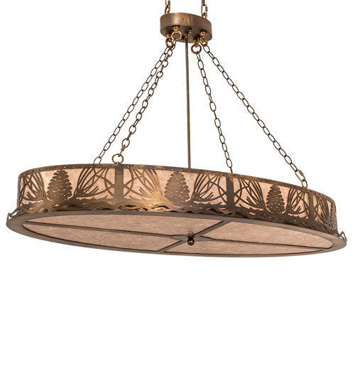 Meyda Lighting Mountain Pine 48" 8-Light Antique Copper Inverted Island Pendant Light With Silver Mica Shade Glass