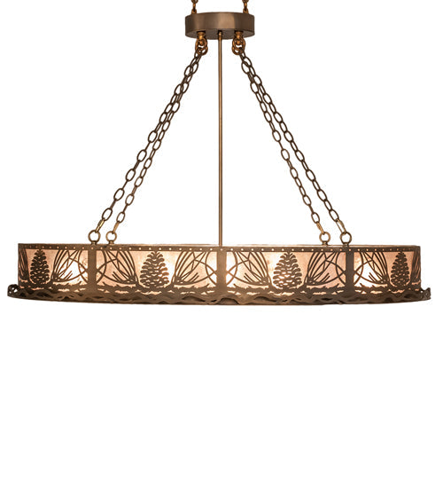 Meyda Lighting Mountain Pine 48" 8-Light Antique Copper Inverted Island Pendant Light With Silver Mica Shade Glass