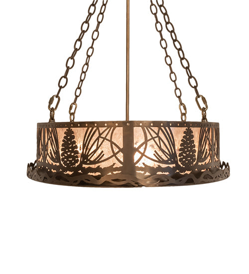 Meyda Lighting Mountain Pine 48" 8-Light Antique Copper Inverted Island Pendant Light With Silver Mica Shade Glass
