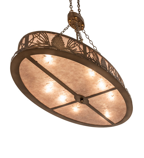 Meyda Lighting Mountain Pine 48" 8-Light Antique Copper Inverted Island Pendant Light With Silver Mica Shade Glass