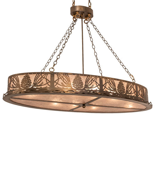 Meyda Lighting Mountain Pine 48" 8-Light Antique Copper Inverted Island Pendant Light With Silver Mica Shade Glass