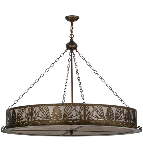 Meyda Lighting Mountain Pine 48" 8-Light Antique Copper Inverted Pendant Light With Silver Mica Shade Glass