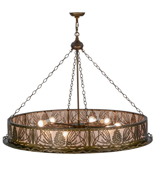 Meyda Lighting Mountain Pine 48" 8-Light Antique Copper Inverted Pendant Light With Silver Mica Shade Glass