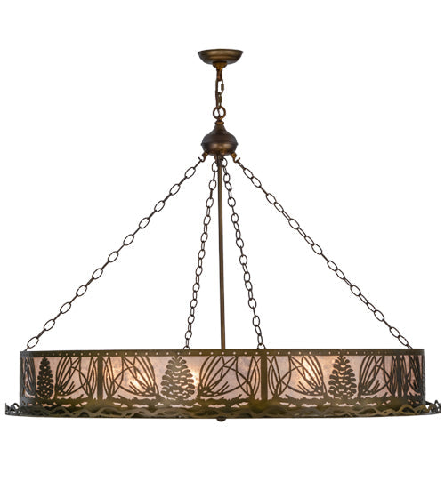 Meyda Lighting Mountain Pine 48" 8-Light Antique Copper Inverted Pendant Light With Silver Mica Shade Glass
